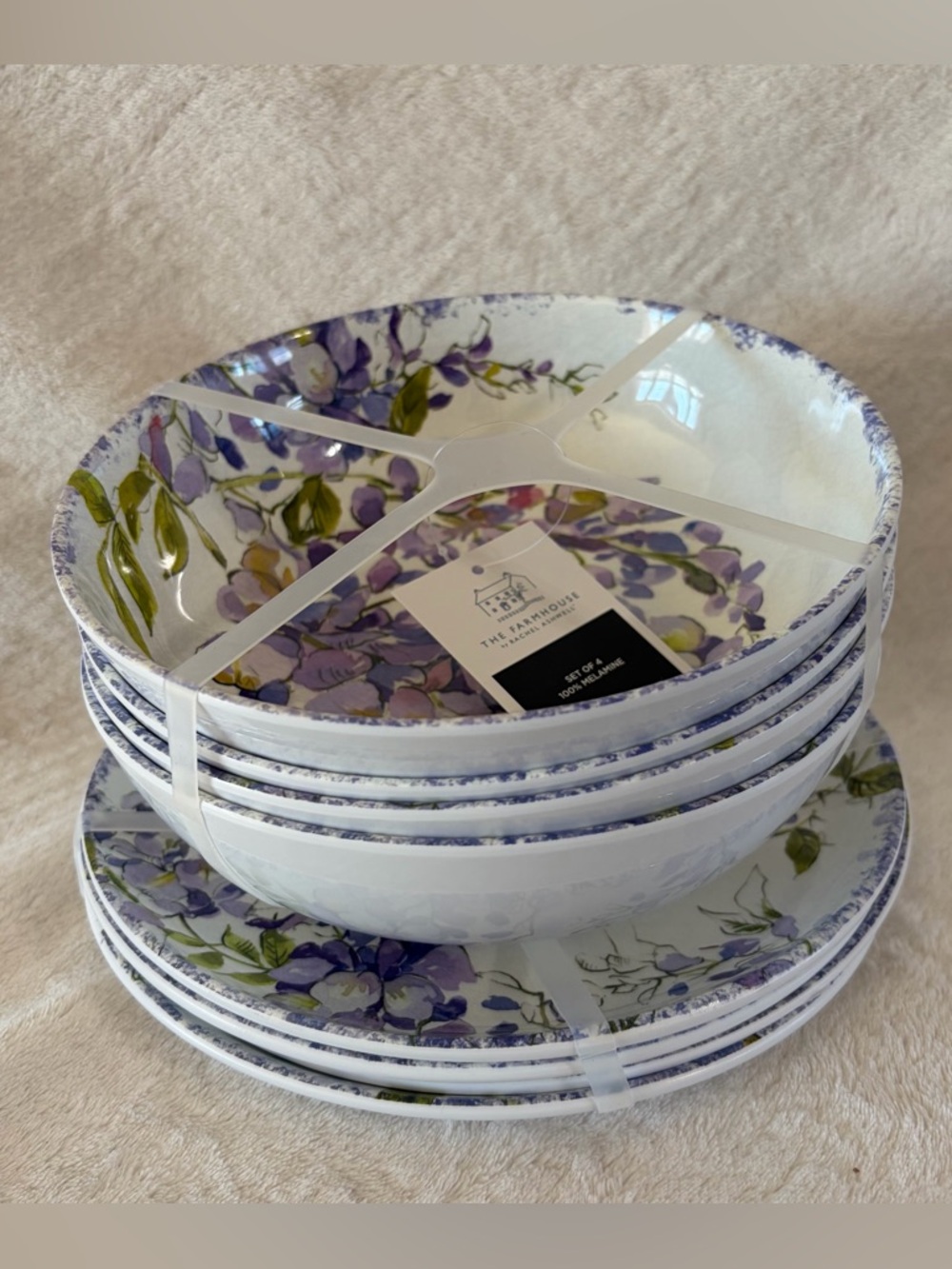 NWT The Farmhouse by Rachel Ashwell Melamine Salad Bowl and Plate Set - 8 Pieces